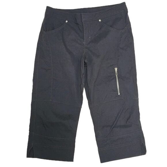 Athleta Capri Cargo Pants Womens M Black Stretch Mid Rise Drawstring Outdoor - Picture 1 of 11